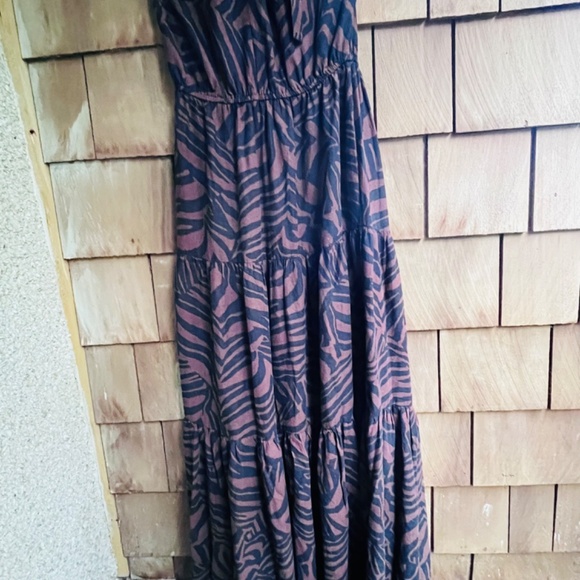 Animal Print Linen Halter Maxi Dress Black Brown - Picture 6 of 13